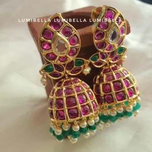 1 Gram Gold Handset Exquisite Kemp Jhumka Earrings