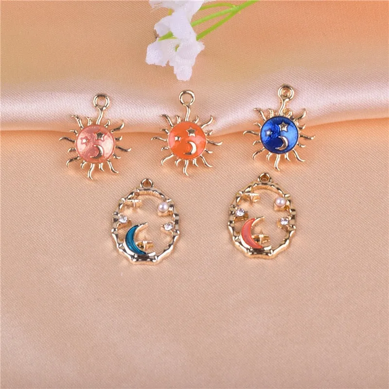 10pcs Sun Moon Star pearl Metal Enamel Charms for Earring  Bracelet DIY Jewelry  Making