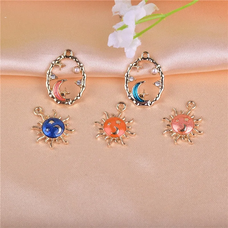 10pcs Sun Moon Star pearl Metal Enamel Charms for Earring  Bracelet DIY Jewelry  Making