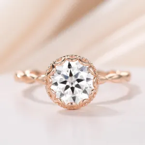 1.2 Carat Art Deco Moissanite Engagement Ring Round Cut Rose Gold