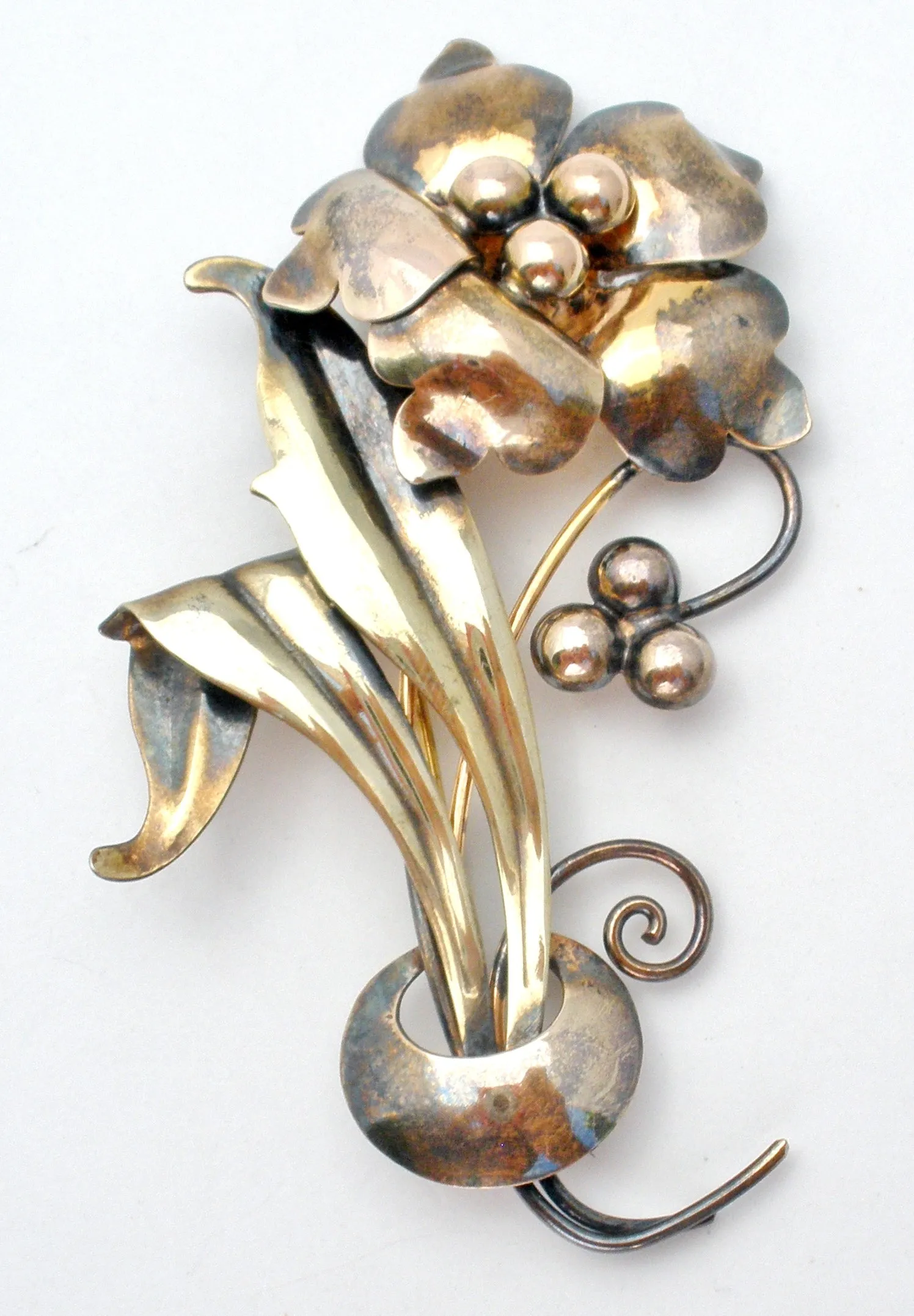 12k GF on Sterling Silver Flower Brooch Pin Vintage