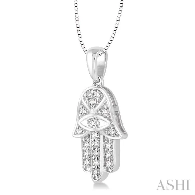 1/4 Ctw Round Cut Diamond Hamsa Pendant in 14K White Gold with Chain