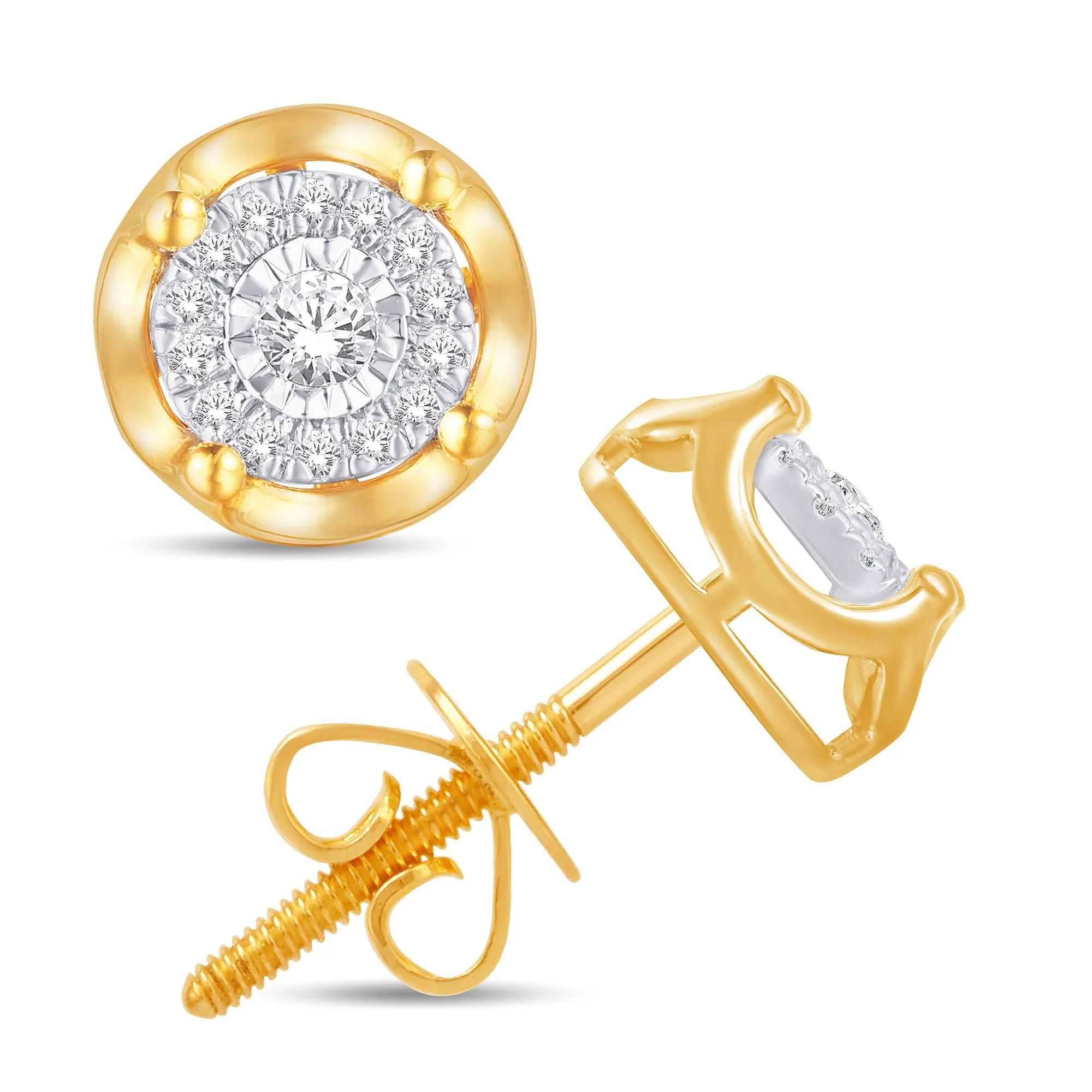 14 Karat Yellow Gold 0.14 Carat Diamond Round Earrings-0128077-YG