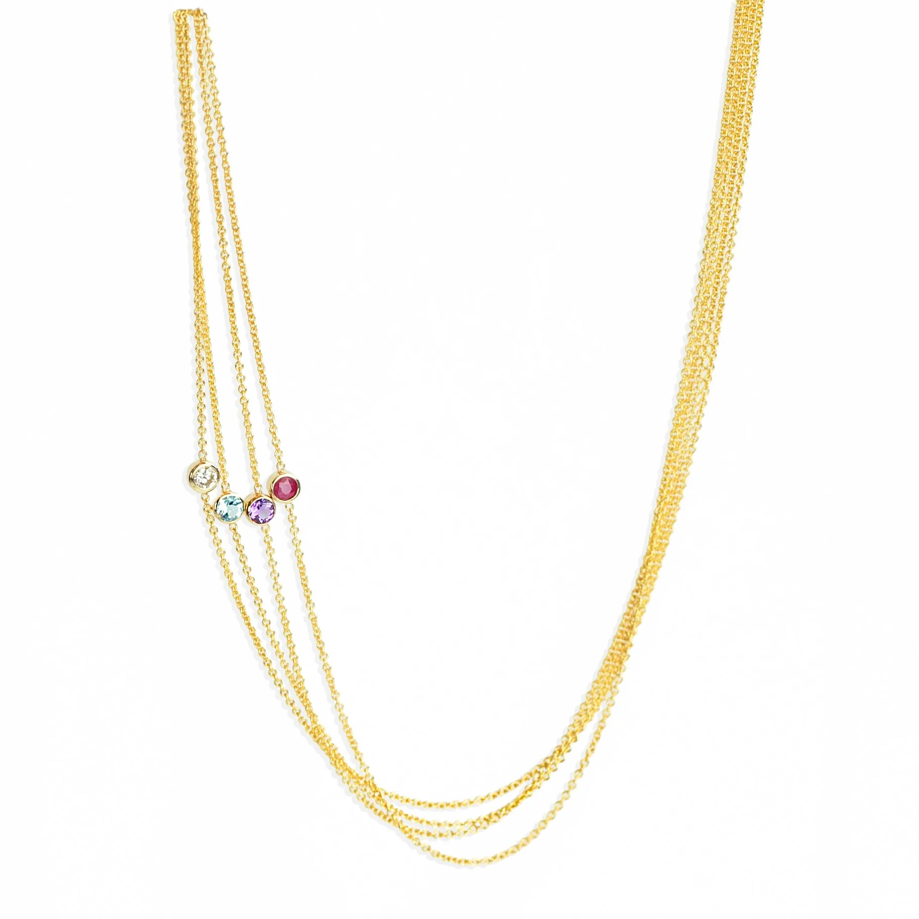 14K Gold Asymmetrical Birthstone Necklace - Tanzanite (December)