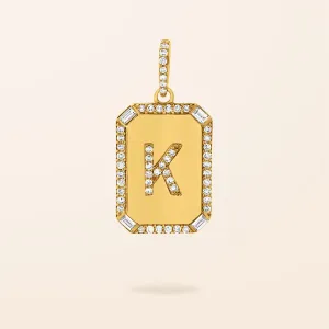 14K Gold Diamond Initial Dog Tag Charm