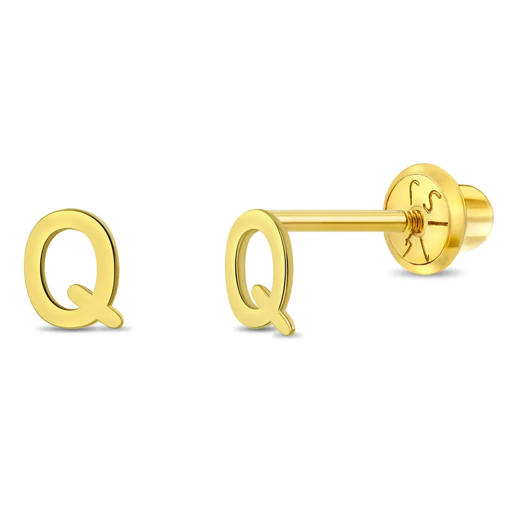 14k Gold Tiny Letter Women's Earrings