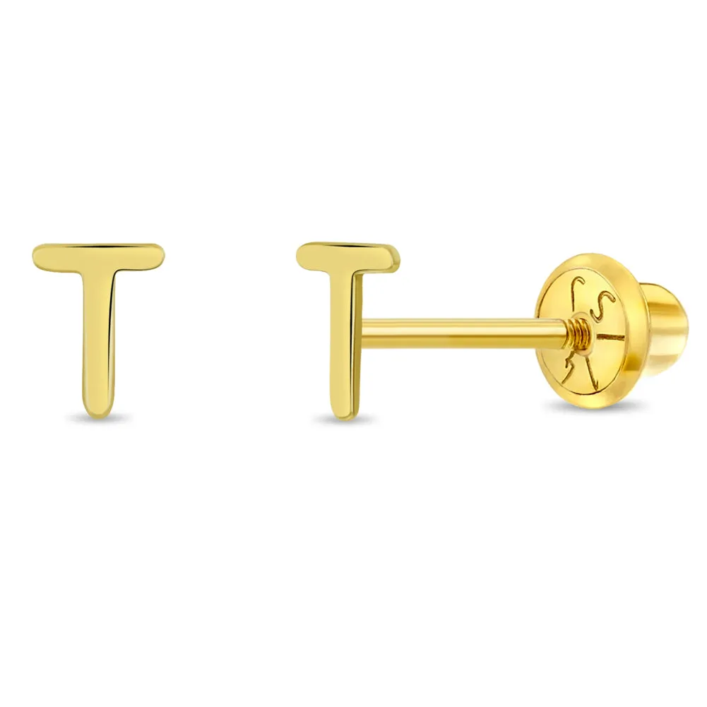 14k Gold Tiny Letter Women's Earrings