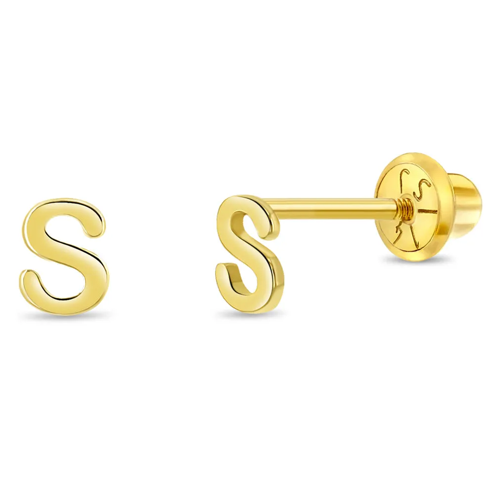 14k Gold Tiny Letter Women's Earrings