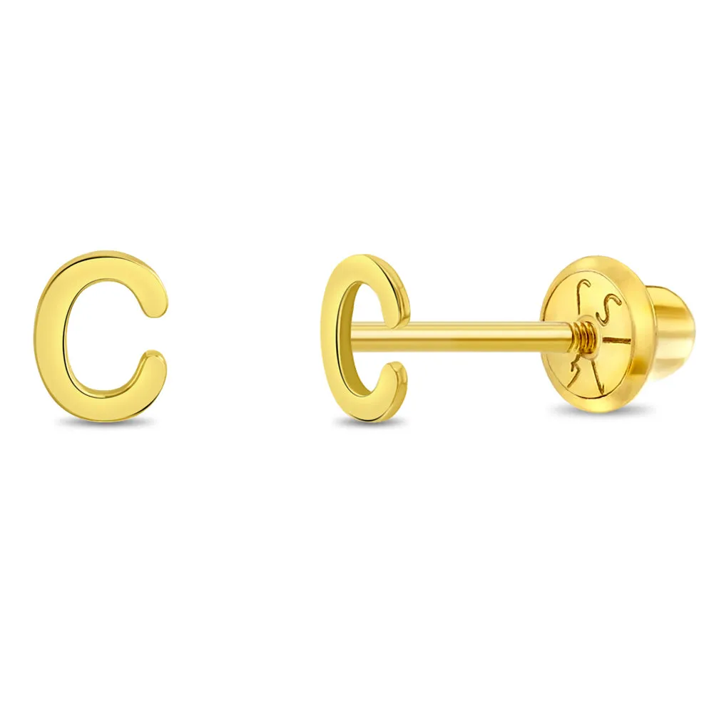 14k Gold Tiny Letter Women's Earrings