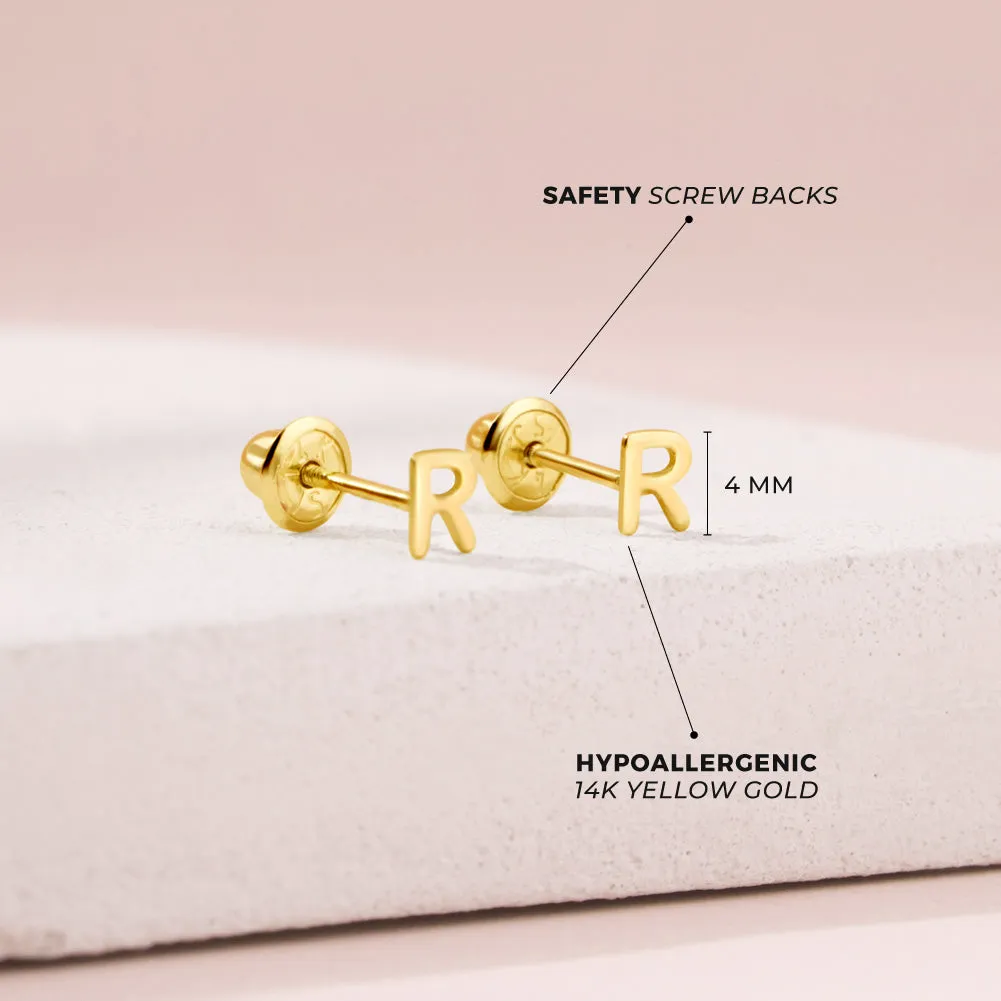 14k Gold Tiny Letter Women's Earrings