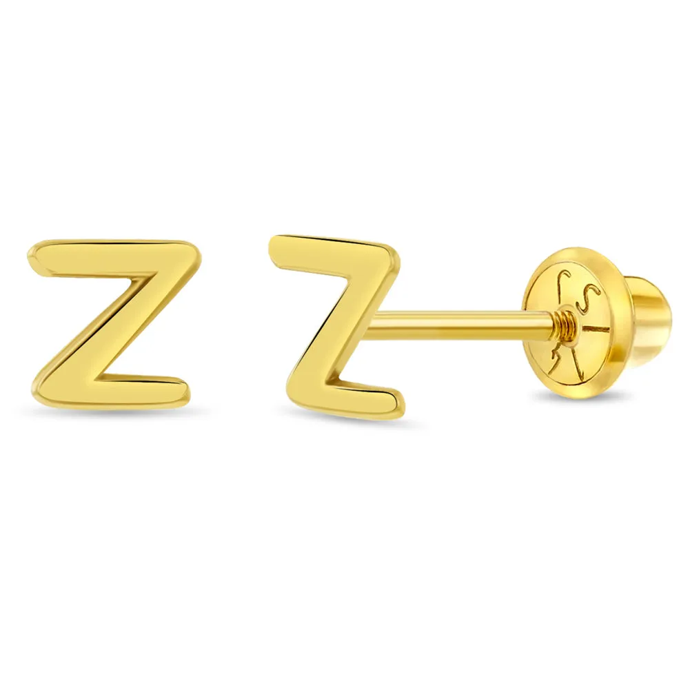 14k Gold Tiny Letter Women's Earrings