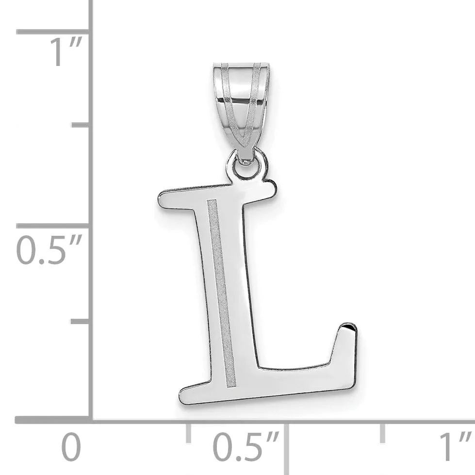 14k White Gold Etched Finish Block Letter L Initial Design Pendant