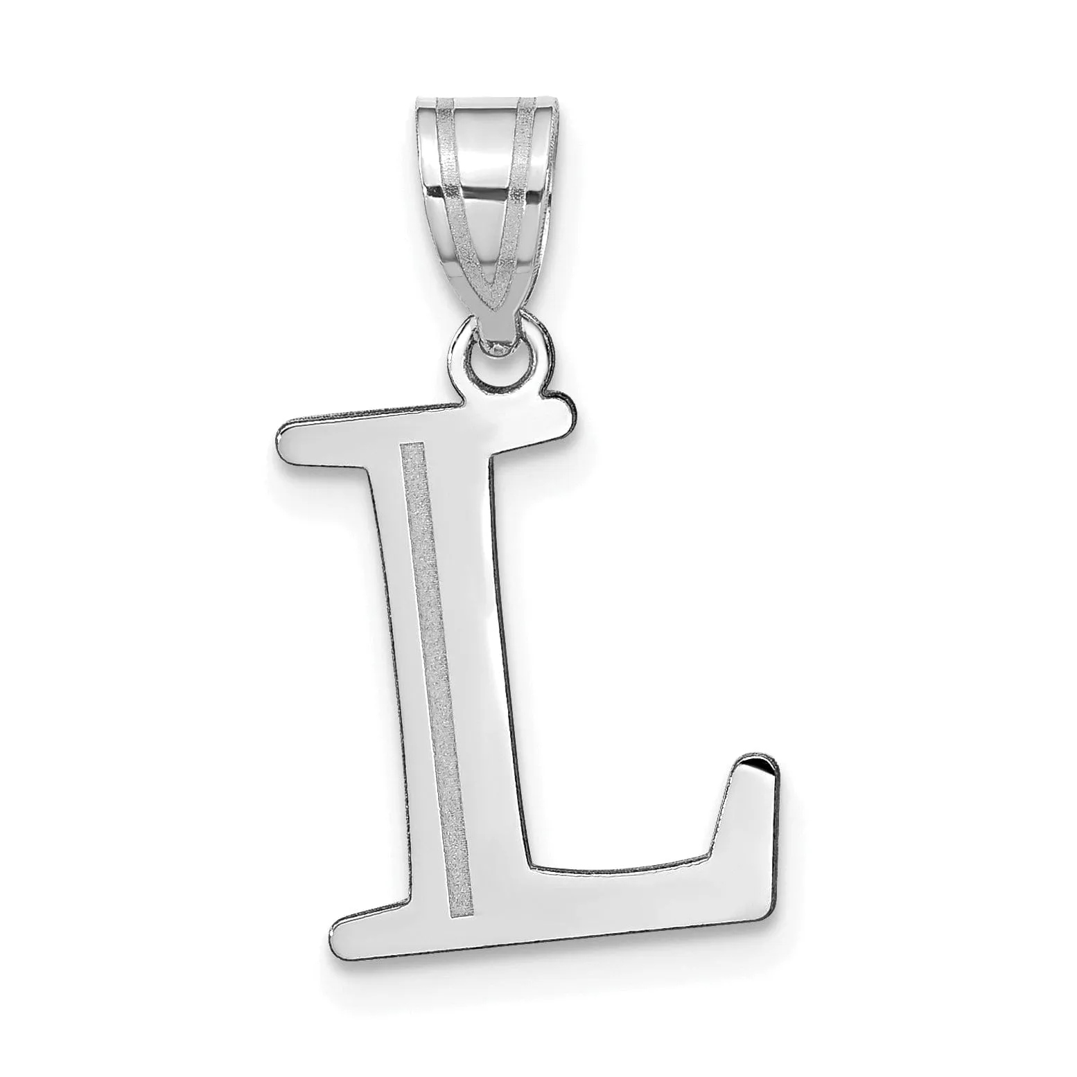 14k White Gold Etched Finish Block Letter L Initial Design Pendant