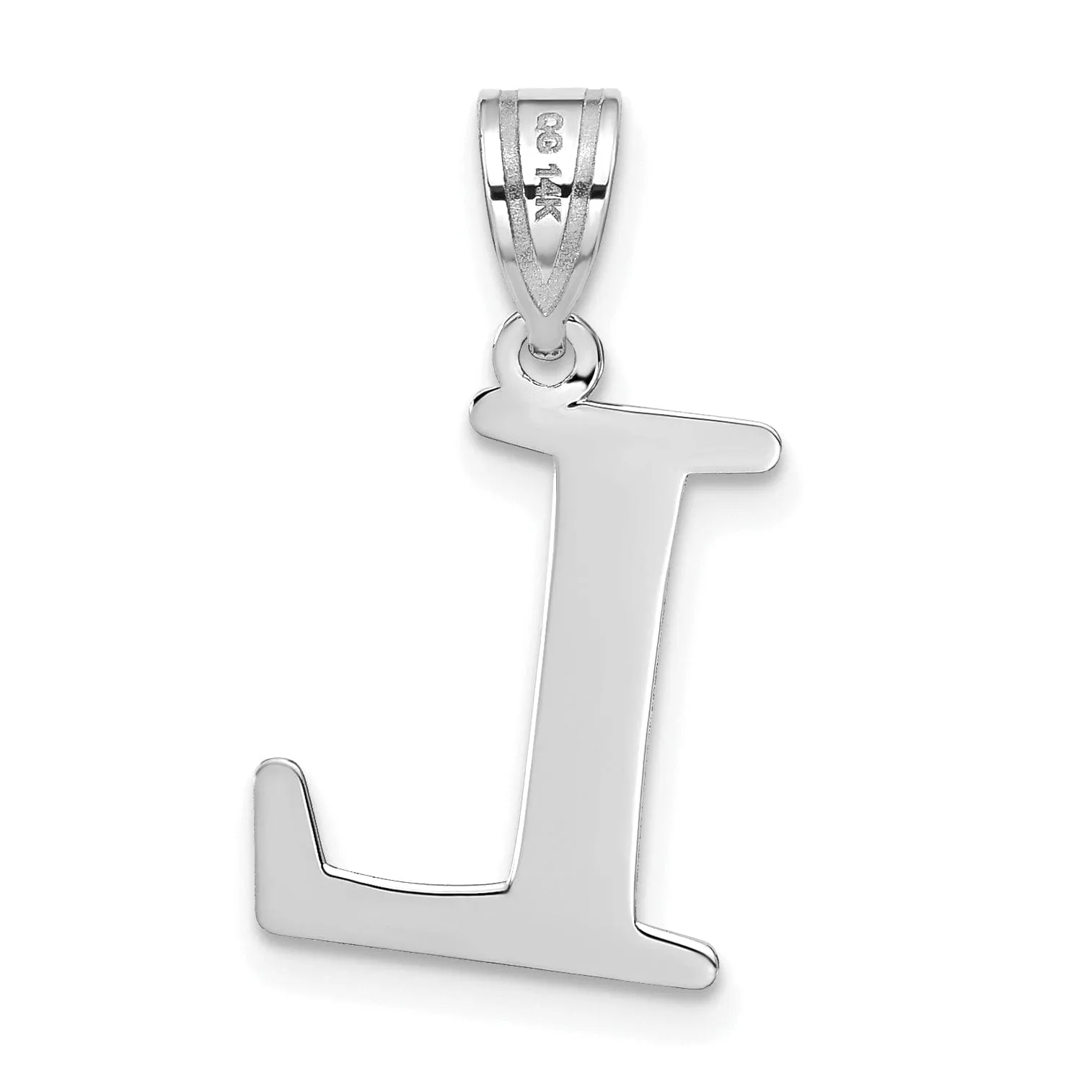 14k White Gold Etched Finish Block Letter L Initial Design Pendant