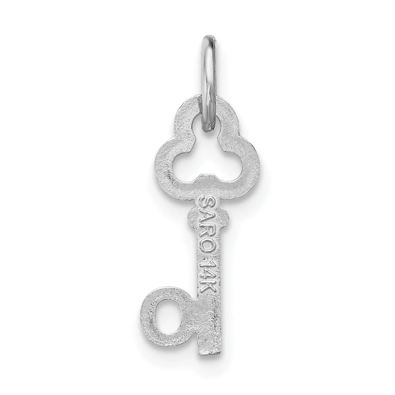 14K White Gold Fancy Key Shape Design Letter O Initial Charm Pendant