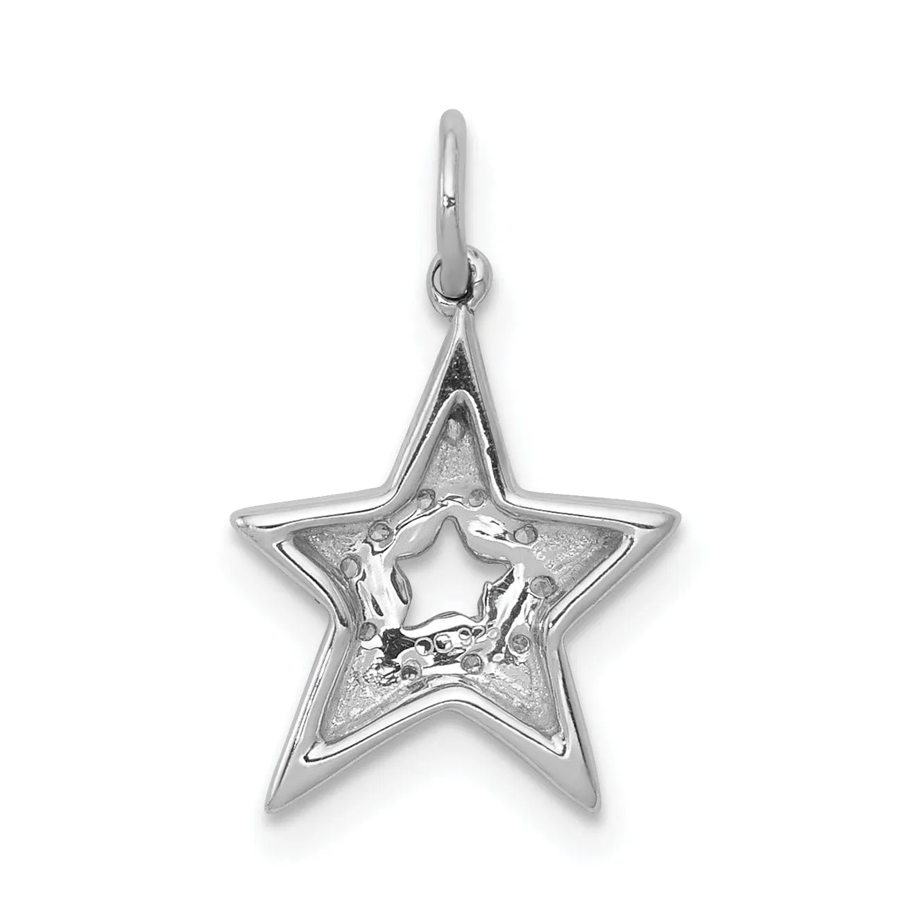 14k White Gold Open Back Polished Finish 1/20ct. Diamond Star Design Charm Pendant