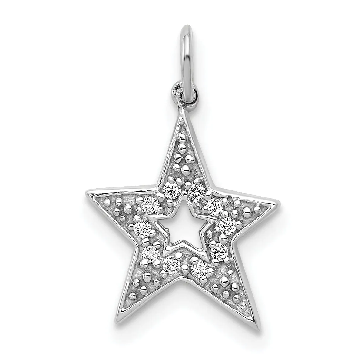 14k White Gold Open Back Polished Finish 1/20ct. Diamond Star Design Charm Pendant