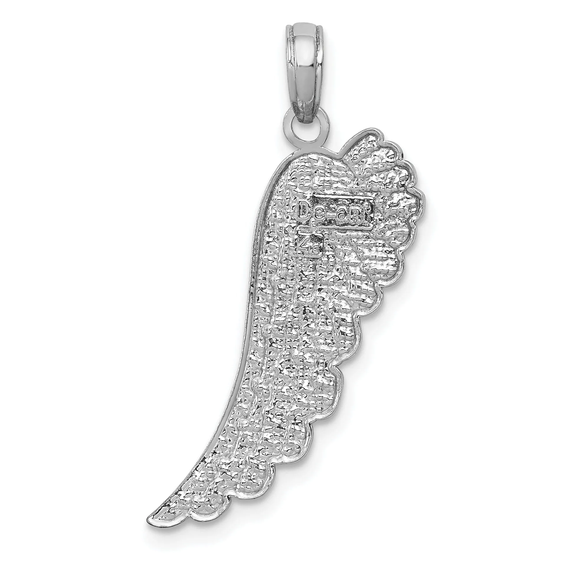 14K White Gold Polished Finish Solid Closed Back Angel Wing Pendant