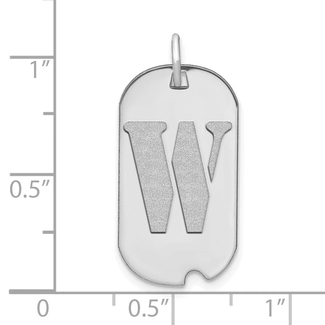 14k White Gold Rhodium Polished Finish Block Letter W Initial Dog Tag Charm Pendant