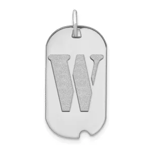 14k White Gold Rhodium Polished Finish Block Letter W Initial Dog Tag Charm Pendant