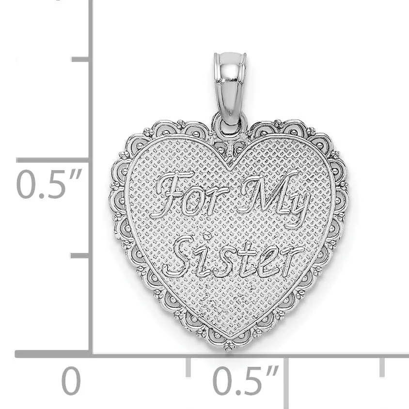 14K White Gold Textured Finish Reversible Script FOR MY SISTER-WE ARE FRIENDS FOREVER charm Pendant