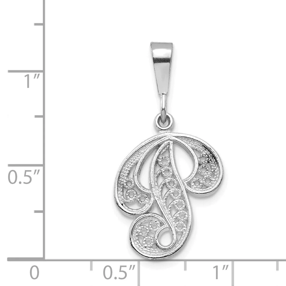 14K White GoldFancy Filigree Script Design Letter P Initial Pendant