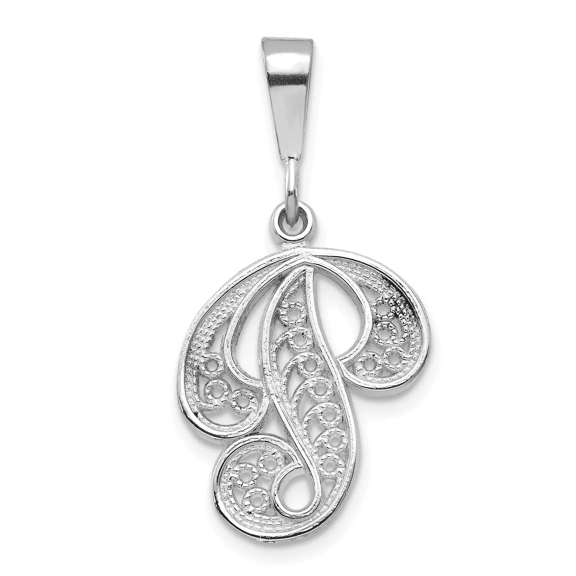 14K White GoldFancy Filigree Script Design Letter P Initial Pendant