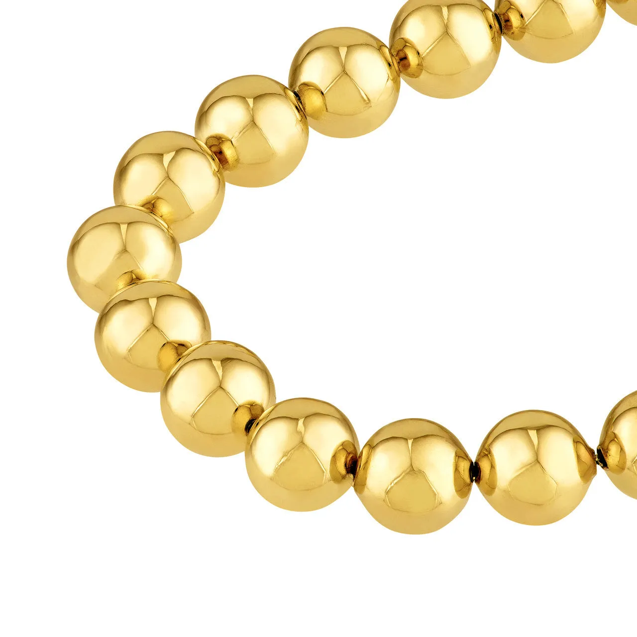 14k Yellow Gold 10mm Beaded Bracelet with Lobster Lock - with Extender 8 inches