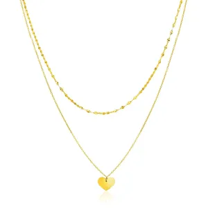 14k Yellow Gold 18 inch Two Strand Necklace with Heart Pendant