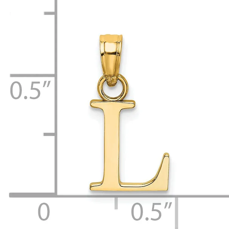 14K Yellow Gold Block Design Small Letter L Initial Charm Pendant