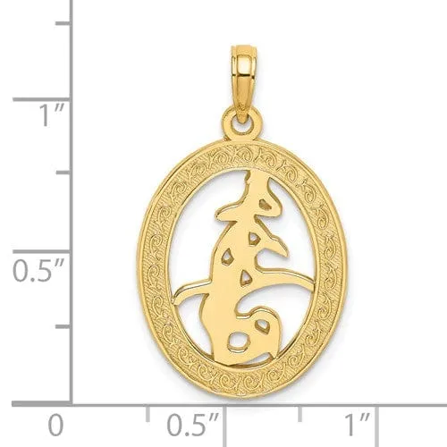 14k Yellow Gold Chinese Love Symbol In Engraved Oval Frame Charm Pendant