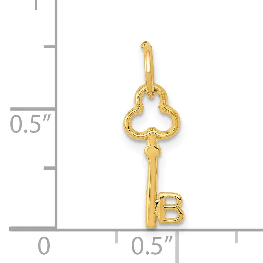 14K Yellow Gold Fancy Key Shape Design Letter B Initial Charm Pendant