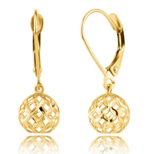 14K Yellow Gold Filigree Ball Shape Dangle Earrings