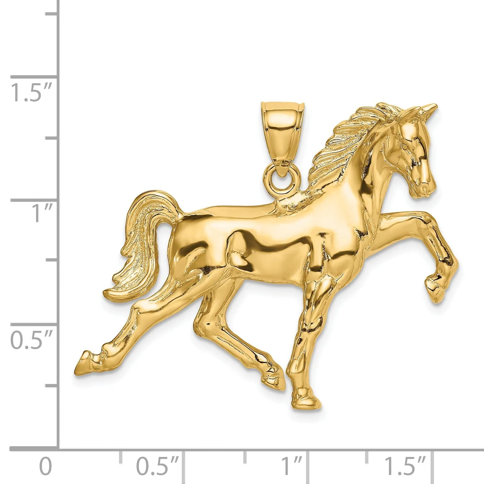 14k Yellow Gold Hollow Polished Finish 3-Dimensional Horse Charm Pendant