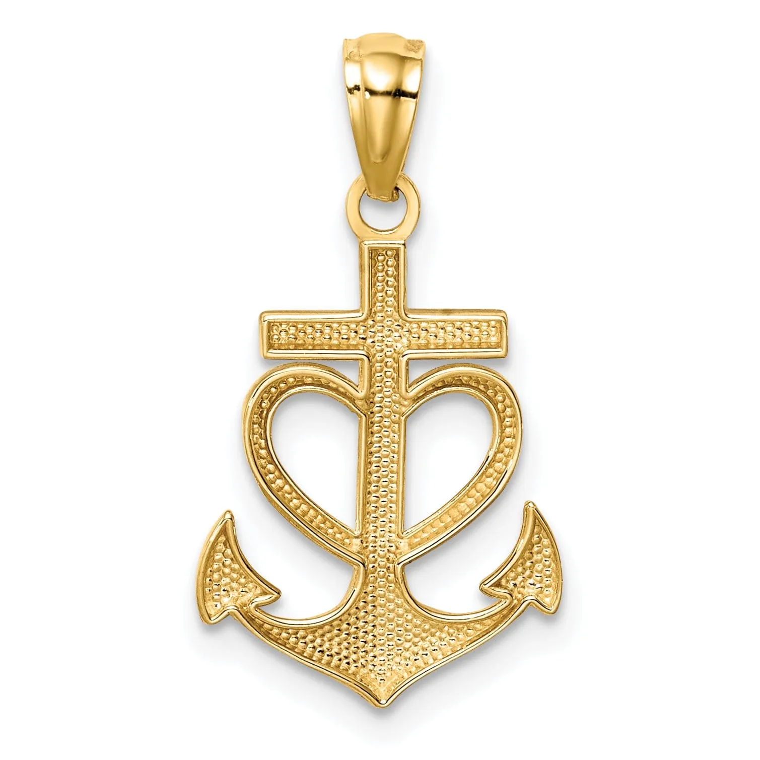 14K Yellow Gold Polished Finish Solid Anchor with Heart Design Pendant