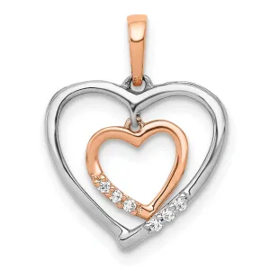 14kt White, Rose Gold Polished Finish Open Back 0.03-CT Diamond Heart in Heart Fancy Design Charm Pendant