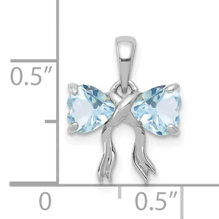 14kWhite Gold Aquamarine Birthstone Bow Pendant