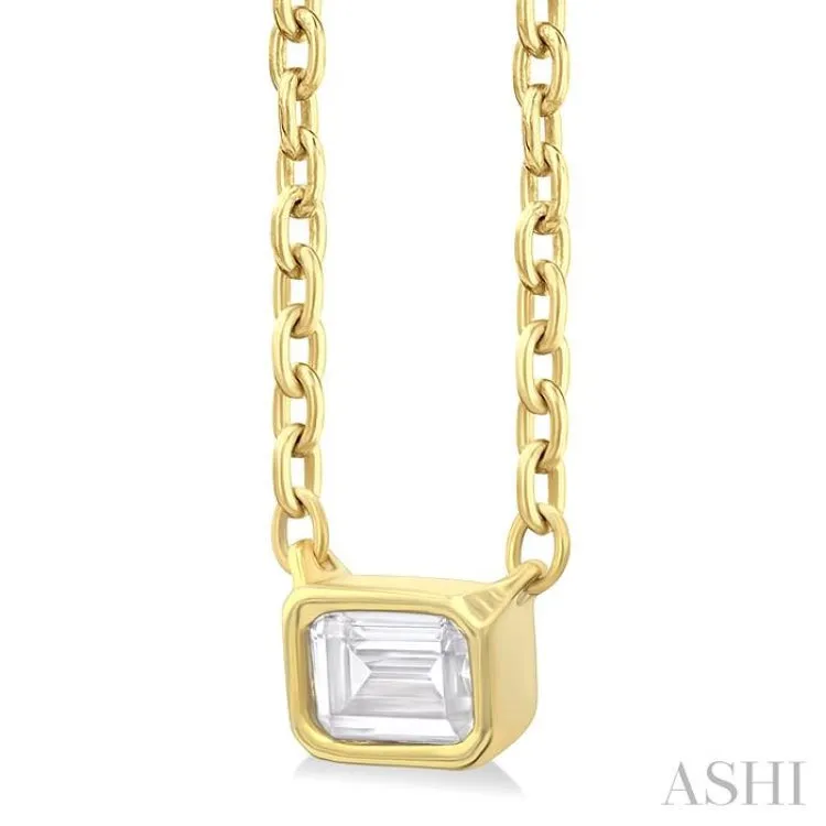 1/6 Ctw Petite East-West Bezel Set Emerald Cut Diamond Fashion Pendant With Chain in 10K Yellow Gold