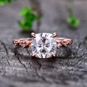 1.7CT Unique Cushion Cut Moissanite Engagement Ring Cluster Moissanite Wedding Band