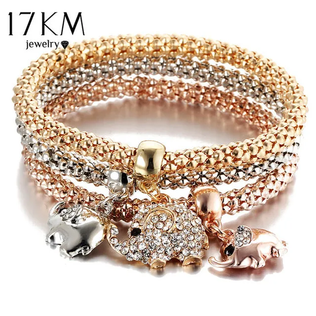 17KM 2017 HOT 3 PCS/Set Crystal Butterful Bracelet & Bangle Multiple Shape Elastic Heart Bracelets For Women pulseira masculina