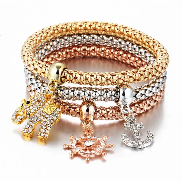 17KM 2017 HOT 3 PCS/Set Crystal Butterful Bracelet & Bangle Multiple Shape Elastic Heart Bracelets For Women pulseira masculina