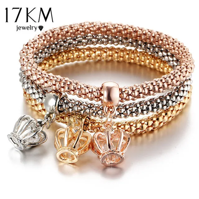 17KM 2017 HOT 3 PCS/Set Crystal Butterful Bracelet & Bangle Multiple Shape Elastic Heart Bracelets For Women pulseira masculina