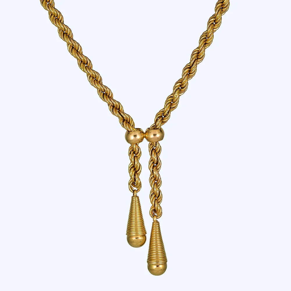 18K Yellow Gold Rope Tassel Necklace