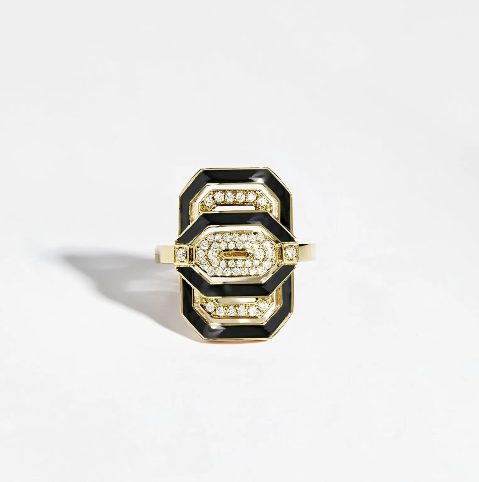 18ky Black Enamel & Diamond "My Way" Ring