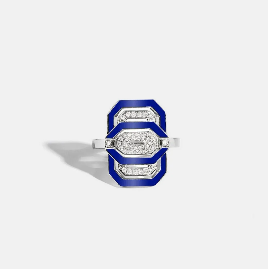 18wg Blue Enamel & Diamond "My Way" Ring by Statement.Paris