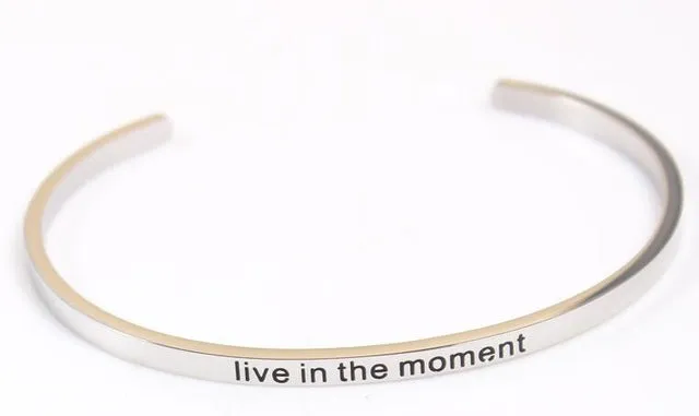 2017 New Stainless Steel Engraved Positive Inspirational Quote Hand Stamped Cuff Mantra Bracelet Bangle For Women Best Gifts