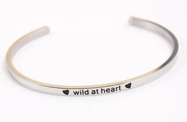 2017 New Stainless Steel Engraved Positive Inspirational Quote Hand Stamped Cuff Mantra Bracelet Bangle For Women Best Gifts