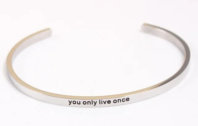 2017 New Stainless Steel Engraved Positive Inspirational Quote Hand Stamped Cuff Mantra Bracelet Bangle For Women Best Gifts