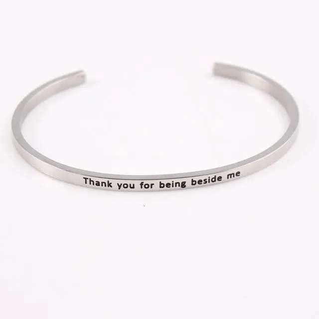 2017 New Stainless Steel Engraved Positive Inspirational Quote Hand Stamped Cuff Mantra Bracelet Bangle For Women Best Gifts