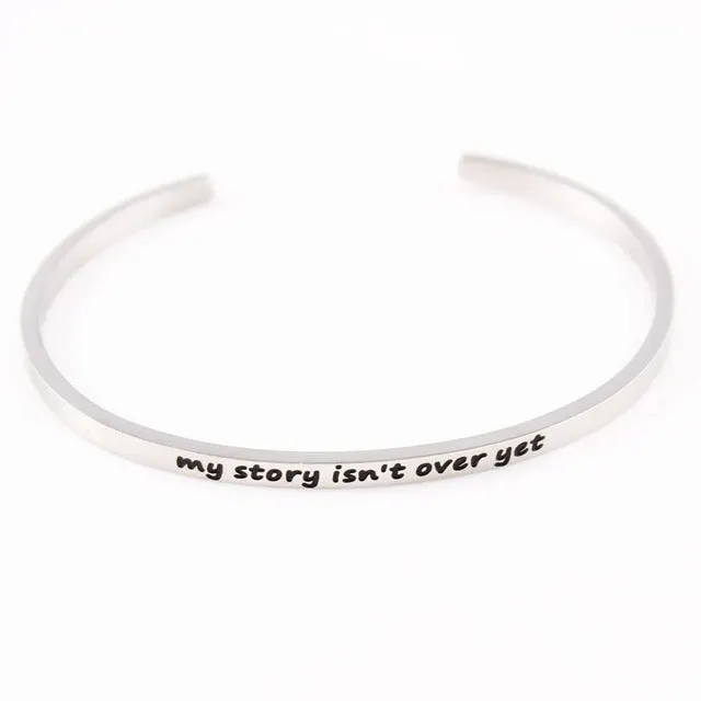 2017 New Stainless Steel Engraved Positive Inspirational Quote Hand Stamped Cuff Mantra Bracelet Bangle For Women Best Gifts